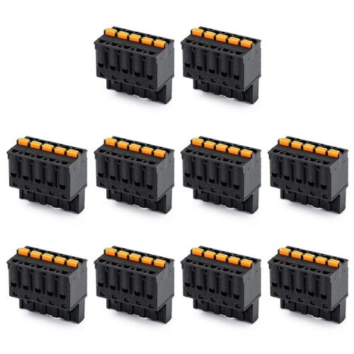 10Pcs Press Spring Type 2EDGKD5.08mm Quick Terminal Solder Free Plug Female Black 5p