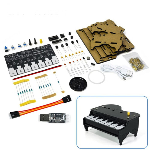 Electronic Keyboard DIY Kit Supports Graphical Programming 12 Sound Effects+7 Music Tracks LED Lights Practice DIY Kit