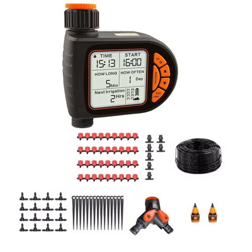 30M 1/4" Garden  Timer Irrigation Set IPX5 Waterproof LCD Automatic Watering Controller