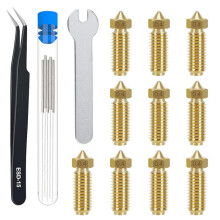10PCS 0.4mm Brass Volcano Nozzles for Kobra3, Extruder Hotend Nozzle Kit with Cleaning Needle, Tweezers & Wrench