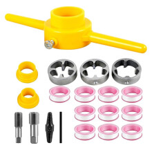 PVC Thread Maker Tool,Pipe Threader Plumbing Tool Kit,NPT Tap & Die Set with 3 Dies 1/2inch 3/4inch & 1inch