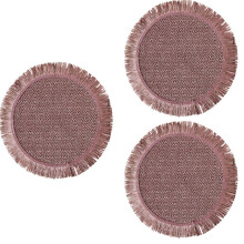 3-Teiliges Handgewebtes, Rundes Platzset Aus Papier mit Quastenrand, Rutschfest, Rot