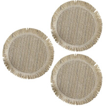 3-Piece Handmade Paper Woven Round Placemat Set with Tassel , Non-Slip White