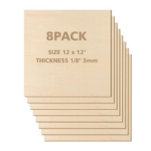 12 X 12 Inch - 3Mm Basswood Sheets Plywood Sheets, 8Pcs Square Unfinished Wood Board for DIY Crafts, Laser Cutting