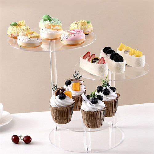 Round Acrylic Products Display Riser Stands, 3 Tiers Cupcake Stand  Display Rack for Cake 2