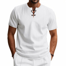 Herren Muskel Slim Henley Shirts Crewneck T-Shirt Gym Workout Sportshirt Tees Weiß XXXL