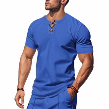 Magliette Henley Slim per Uomini con Muscoli, Maglietta A Collo Rotondo, Maglietta da Palestra, Maglietta Sportiva Blu Reale L