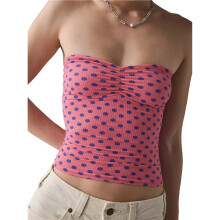 Damen Tube Tops Strapless Bandeau Tops Slim Fit Sommer Ausgeh Tank Tops Rosa Punkte M