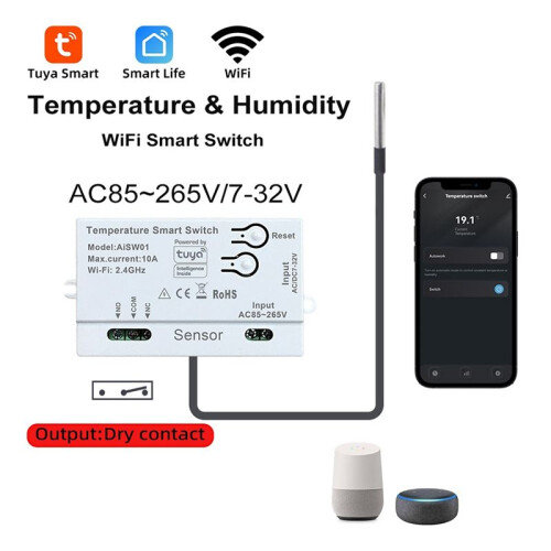 Tuya WiFi Temperature  Sensor 2.4G WiFi Temperature  Sensor   with 2M Temperature Probe 1