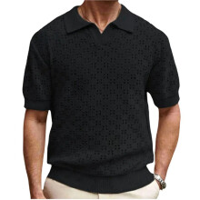 Camicia da Uomo Casual A Maniche Corte con Colletto Abbottonato e Lavorazione A Rete, Ideale per il Tempo Libero Quotidiano Nero XXXL