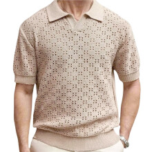 Camicia da Uomo Casual A Maniche Corte con Colletto Abbottonato e Lavorazione A Rete, Ideale per il Tempo Libero Quotidiano Cachi XL