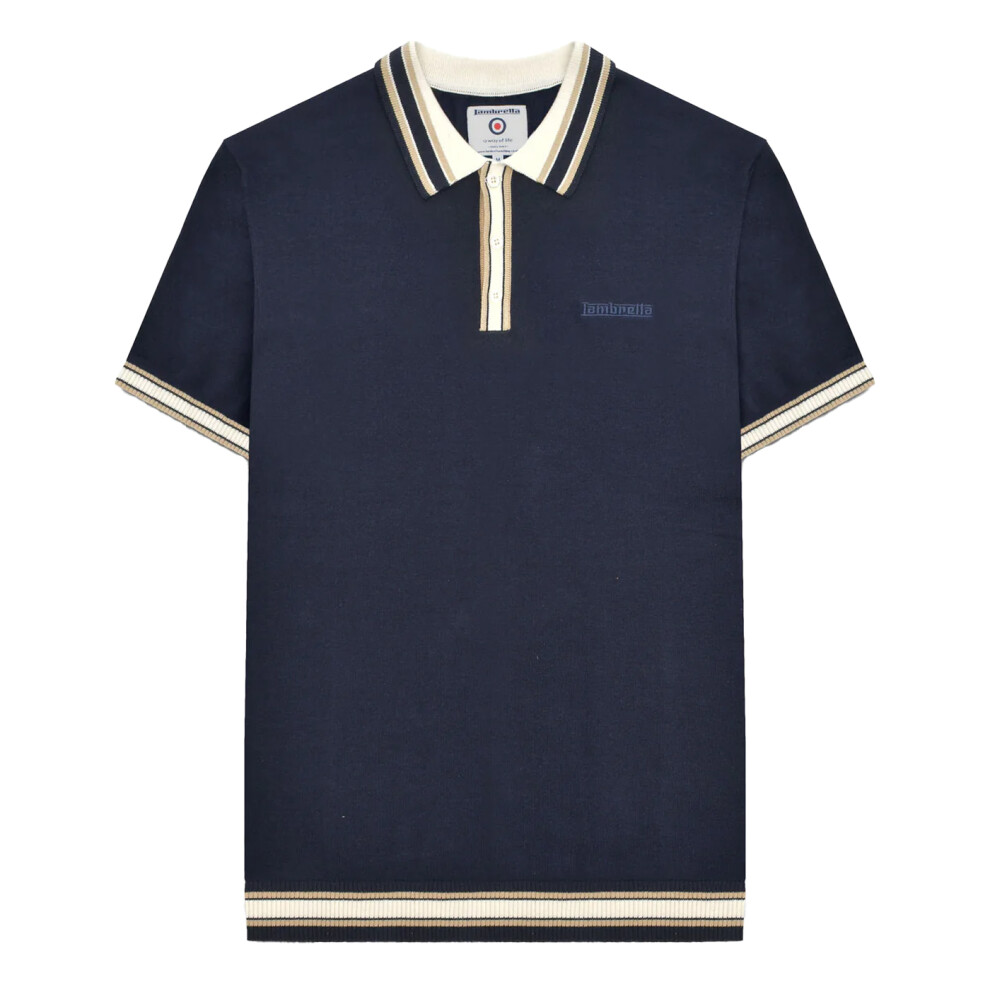 Lambretta (Xl, Navy) Mens Ss25 Tipped Knitted Polo Shirt