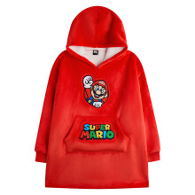 (9-13 Years, Red) Super Mario Boys Logo Blanket Hoodie