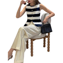 Women'S Tank Tops Striped Sleeveless Button Front Knit Vest Summer Open Cardigan Deep M