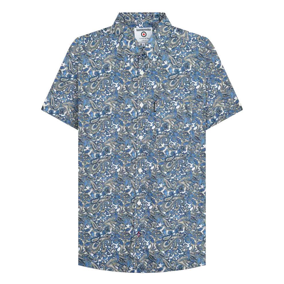 Lambretta (M, White/Blue) Mens Ss25 Paisley Shirt Blue