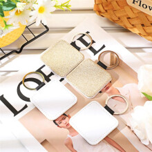 16 Pcs Sublimation Blanks Keychain Glitter PU Leather Keychain Heat Transfer Keyring for DIY Crafts Making,Square