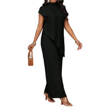 Kvinnor 2-Delade Outfits med Asymmetrisk Topp och Vida Byxor Matchande Set Svart S