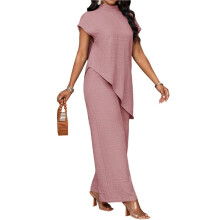 Kvinnor 2-Delade Outfits med Asymmetrisk Topp och Vida Byxor Matchande Set Rosa M