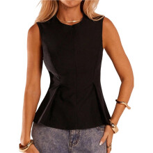 Women Peplum Business Dressy Casual Tank Vest Tops Zip Tops Black S
