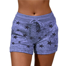 Short de Sport Confortable pour Femme, Taille Haute, Idéal pour la Course et le Jogging Étoiles Bleues Colorées S