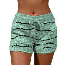Short de Sport Confortable pour Femme, Taille Haute, Idéal pour la Course et le Jogging Rayures Vertes XXL
