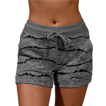 Short de Sport Confortable pour Femme, Taille Haute, Idéal pour la Course et le Jogging Rayures Gris Foncé L