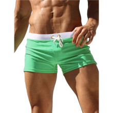 Men'S Drawstring Swim Trunks with Contrast Waistband, Zipper Pocket & Side Slit Light Green S