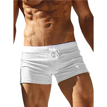 Men'S Drawstring Swim Trunks with Contrast Waistband, Zipper Pocket & Side Slit White S