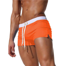 Heren Zwemshorts met Trekkoord, Contrasterende Tailleband, Ritszak en Zijsplit Oranje S