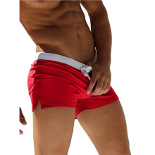 Heren Zwemshorts met Trekkoord, Contrasterende Tailleband, Ritszak en Zijsplit Rood S