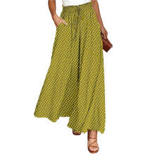 Kvinnors Avslappnade Vida Byxor med Hög Midja, Flödande Strandbyxor, Sommar Boho Loungebyxor med Fickor Citron Gul XXL