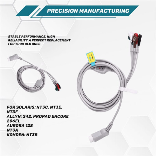 For ECG Cable 5 Leads Snap M1977A M1972A for , 12-Pin Connector