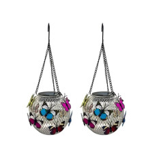 Lot de 2 Lanternes Solaires Papillons Colorés en Métal pour la Décoration de Votre Jardin, Terrasse ou Porche