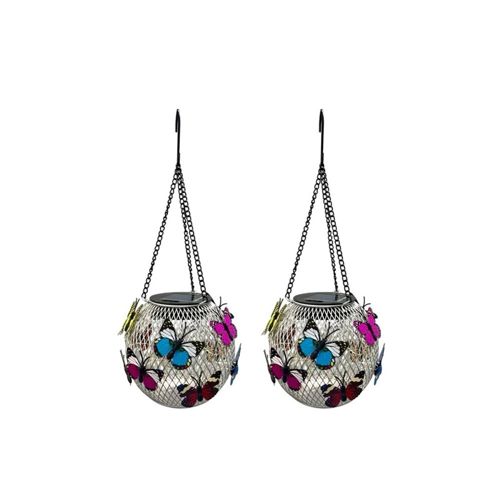 2Pcs Solar Powered Butterfly Lanterns Colourful Butterflies Metal Solar Lantern For Yard Backyard Porch Garden Decor 6034266161988