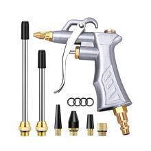 Industrial Air Blow Gun with Brass Adjustable Air Flow Nozzle and 2 Steel Extension, Pneumatic Air Compressor Tool