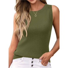 Women'S Sweaters Non See Through Sleeveless Soft Fitted Summer Business Casual Tank Army Green XL
