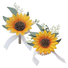 Künstliches Sonnenblumen-Armband- und Ansteckblumen-Set, Brautpaar-Hochzeitsblumen-Set