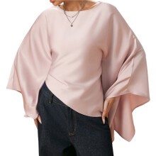 Satin Blouses for Women Batwing Sleeve Asymmetrical Tops Business Casual Outfits M