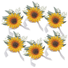 6 Künstliche Sonnenblumen-Handgelenkschmuck-Sets, Brautpaar, Brautjungfern, Hochzeitsblumenschmuck für Partys und Vintage-Hochzeiten