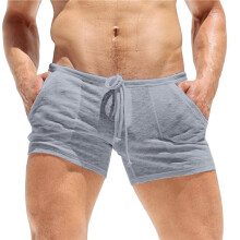 Durchsichtige Herrenshorts, Atmungsaktive, Transparente Herren-Loungewear, Kurze Strumpfhose mit Kordelzug Hellgrau XL