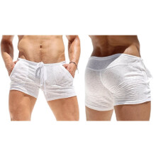 Mens See Through Shorts Men'S Breathable Sheer Lounge Underwear Short Tights with Drawstring Cream White S