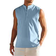 Men'S Sleeveless Henley Tank Top Summer Beach Tank Tops Collarless Casual Cruise Dress Shirt Sky XXXL