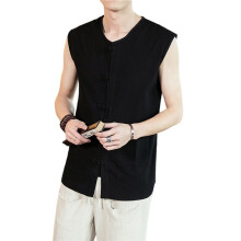 Men'S Sleeveless Button-Down Top Summer Casual Light-Weight Vest Black XXXL