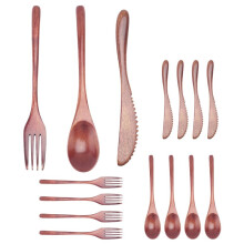 15 Pcs Wooden Spoon Fork Knife Cutlery Set Wooden Dinner Utensil Set Kitchen Wooden Flatware Tableware Cutlery Set