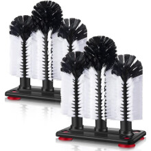 2Pack Water Bottle Cleaning Brush with Suction Base,3 Bristle Bar Glass Washer for Sink,for Bar Beer Cup,Wine Glass