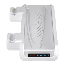 For PS5 Slim/PS5 Pro Cooling Stand with Headphone Hook LED Controller Charging Station 3-Gear Cooling Fan White