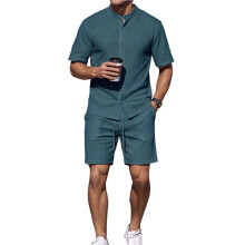 Completo Estivo da Uomo A Due Pezzi: Camicia A Maniche Corte con Bottoni e Pantaloncini con Tasche Verde Scuro XL