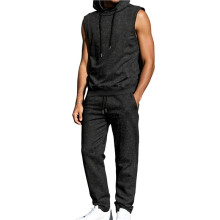 Heren Korte Mouwen Zomer Trainingspak met Capuchon Tanks Tops Sweatsuit 2-Delige Casual Sportbroek Set Zwart XL