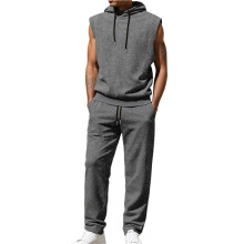 Heren Korte Mouwen Zomer Trainingspak met Capuchon Tanks Tops Sweatsuit 2-Delige Casual Sportbroek Set Grijs M