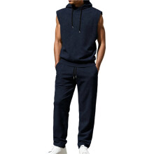 Heren Korte Mouwen Zomer Trainingspak met Capuchon Tanks Tops Sweatsuit 2-Delige Casual Sportbroek Set Marineblauw S